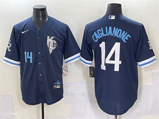 Men's Kansas City Royals #14 Jac Caglianone Navy City Connect Stitched Baseball Jersey Men's Kansas City Royals #14 Jac Caglianone Navy City Connect Stitched Baseball Jersey
